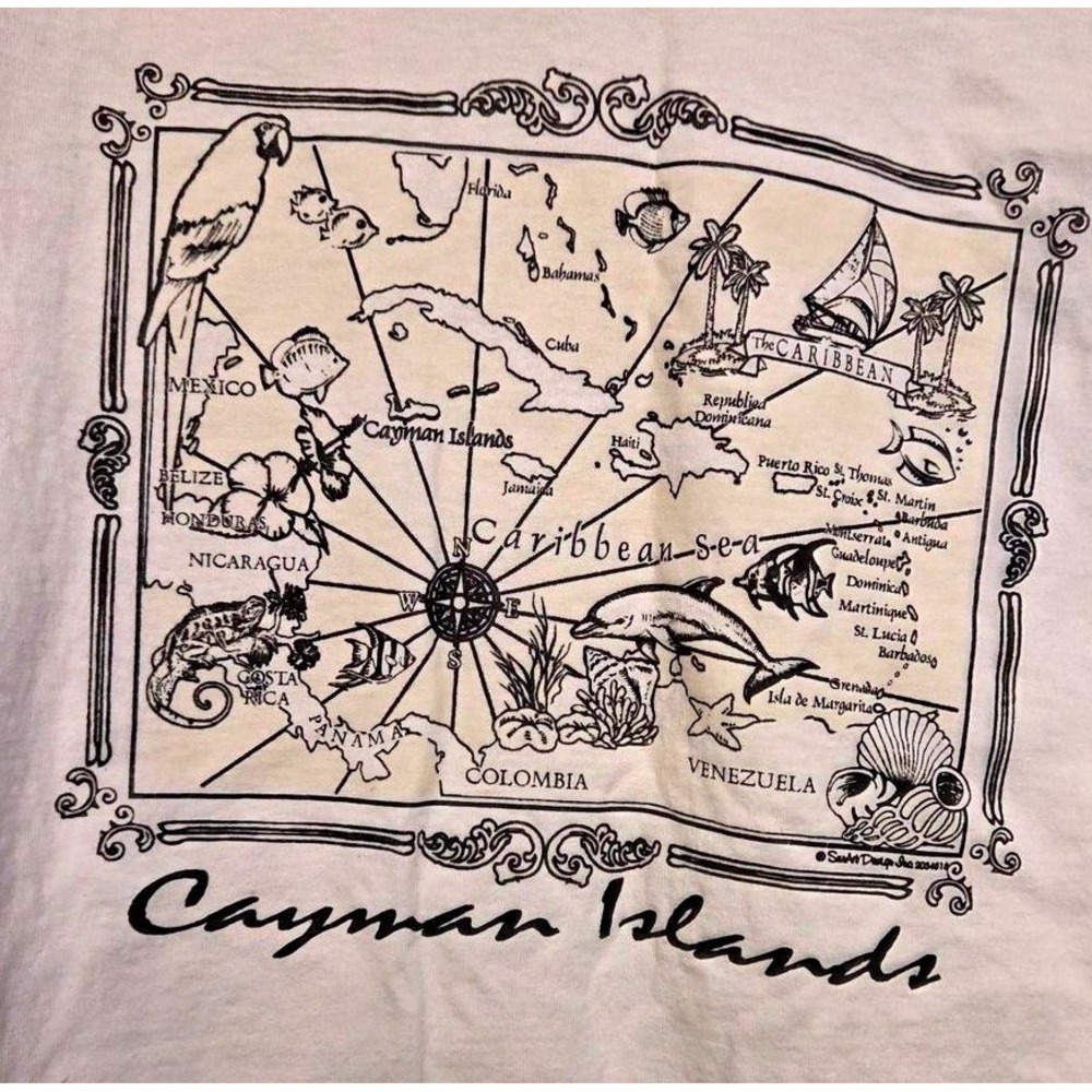 Gildan Cayman Islands T-Shirt Mens Large White Caribbean Map Graphic Souvenir
